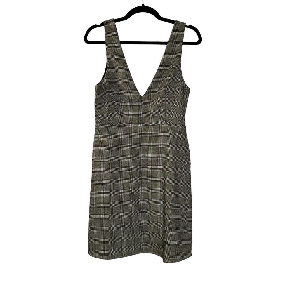 Everly Womens Brown Micro Houndstooth V-Neck Dress Size Small